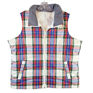 Land's End Plaid Quilted Puffer Vest Women 1X 16W-18W Multicolored New